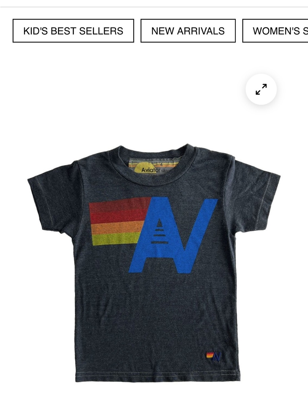 Aviator Nation Kids Charcoal Tee with Blue AV Logo & Retro Stripes